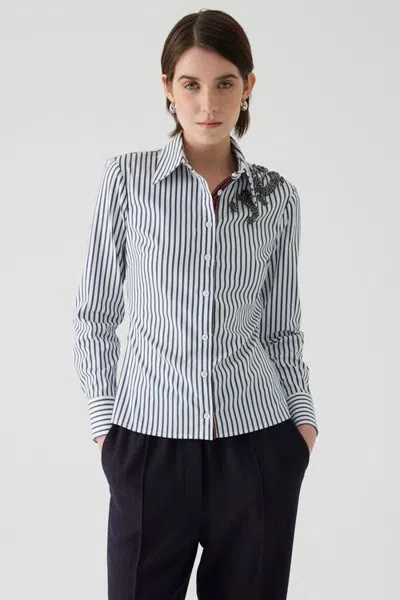 Exquise Albina Waist Striped Shirt In Gray