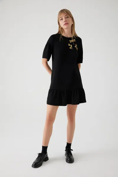 Exquise Alexandra Embroidered Stretch Knit Mini Dress In Black