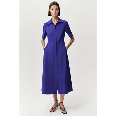 Exquise Alhertine Short Sleeve Shirt Collar Midi Dress In Multi