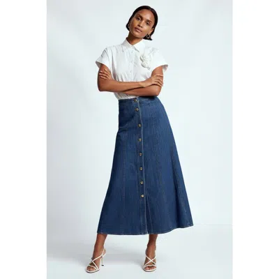 Exquise Aliana Denim Midi Skirt In Blue