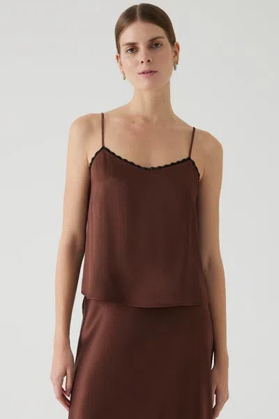 Exquise Almera Satin Strap Blouse In Brown