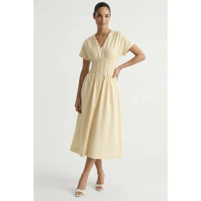 Exquise Amaud Short Sleeve V Neck Midi Dress In Neutral