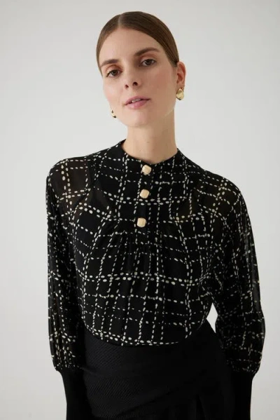 Exquise Amboree Plaid Lined Chiffon Blouse In Black