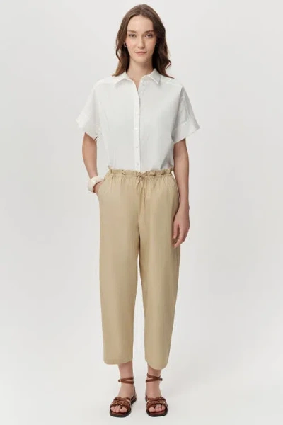 Exquise Amedee Drawstring Waist Woven Tapered Pants In Nude