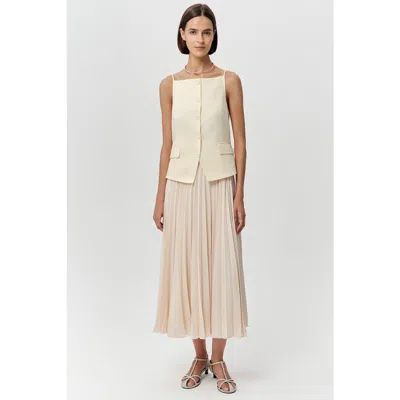Exquise Angeletta Sleeveless Linen Trim Pleated Midi Dress In Blue