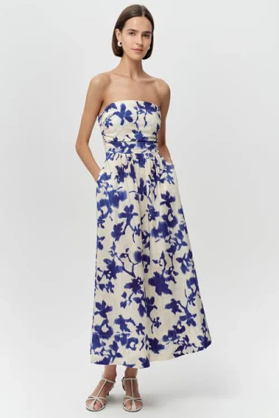 Exquise Antonin Strapless Smocked Pocketed Midi Dress In Multi