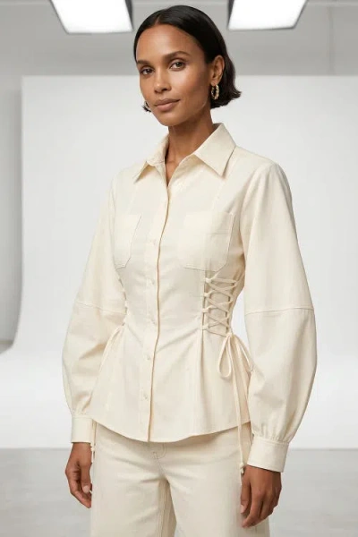 Exquise Arcene Fitted Waist Balloon Sleeve Shirt In Neutral