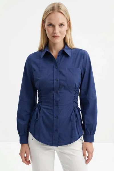 Exquise Arcene Fitted Waist Balloon Sleeve Shirt In Blue