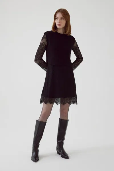 Exquise Aric Lace Detail Mini Dress With Knit Vest In Black