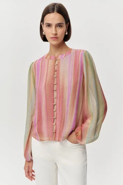 Exquise Armynel Round Neck Long Sleeve Striped Blouse In Multi