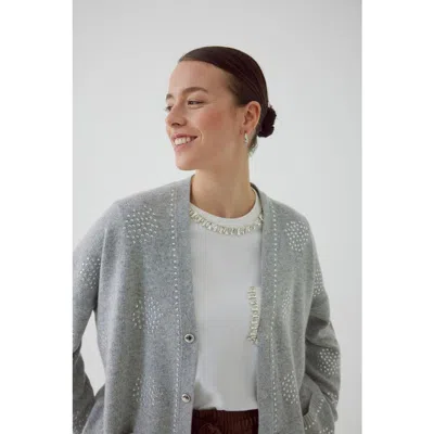 Exquise Asher Sequin Printed Cashmere Blend Cardigan In Gray