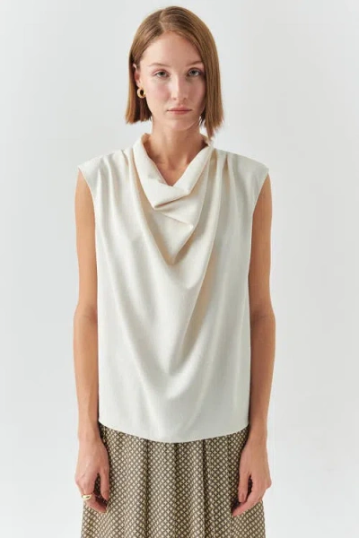 Exquise Ashlyn Cream Sleeveless Cowl Neck Blouse In White