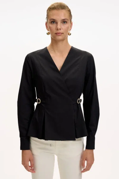 Exquise Ashlynn Wrap Collar Shirt In Black