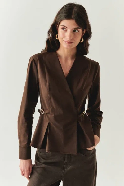 Exquise Ashlynn Wrap Collar Shirt In Brown