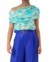Exquise Asymmetric Floral Print Blouse In Original Print In Blue