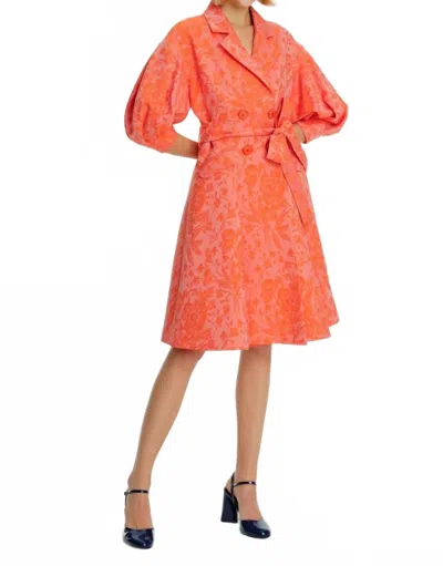 Exquise Balloon Sleeve Floral Double Breasted Closure Dress In Orange
