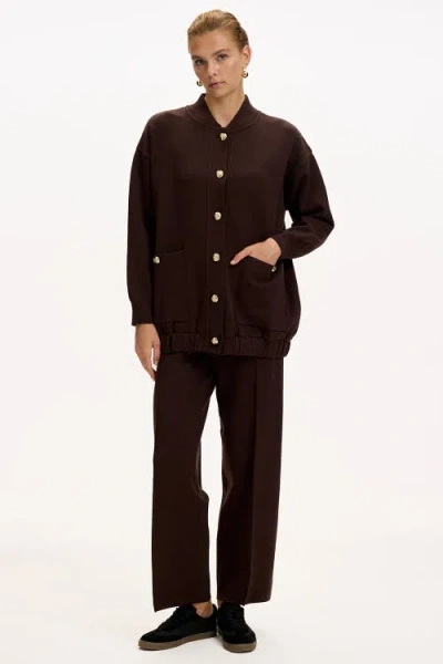 Exquise Barbara Knit Cardigan In Brown