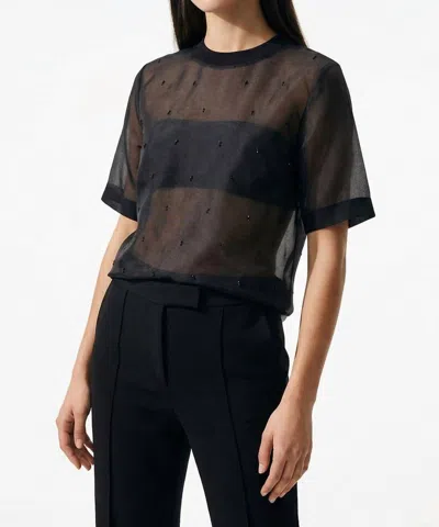 Exquise Beaded Crewneck Blouse In Black In Blue