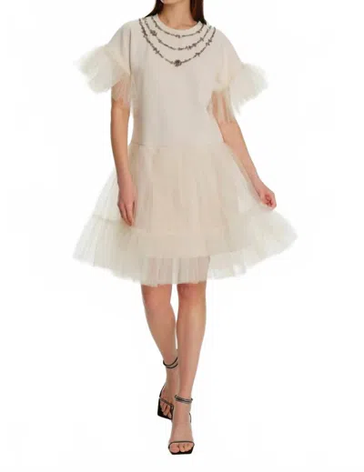 Exquise Beaded Tulle Knitted Dress In Stone In Neutral