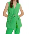 Exquise Belted Vest In Green In Green
