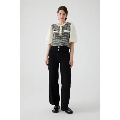 Exquise Belted Wide Leg Denim Pants In Black