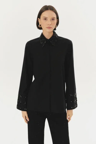 Exquise Billy Embroidered Cotton Shirt In Black