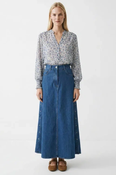 Exquise Blaize High Waist A Line Midi Denim Skirt In Blue