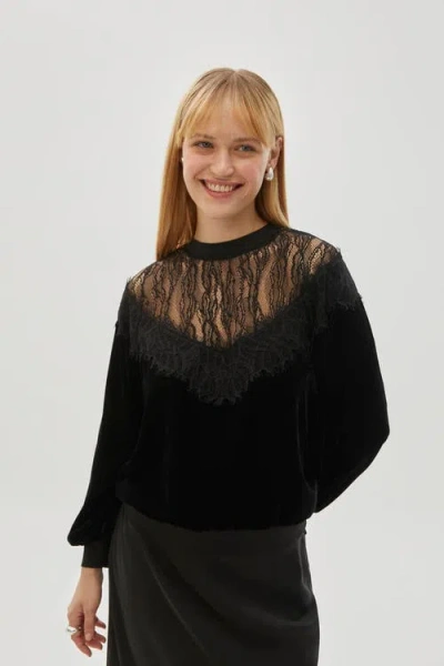 Exquise Blake Velvet And Tulle Blouse In Black