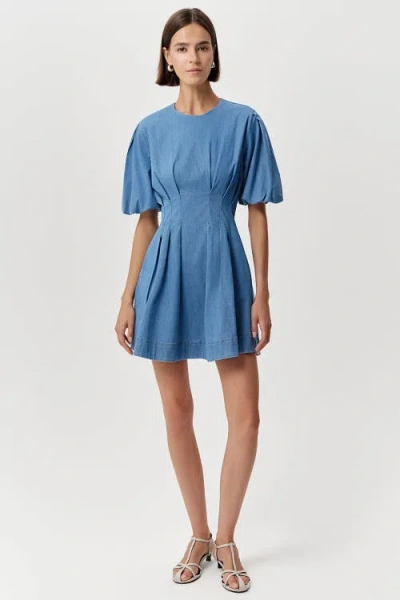 Exquise Briella Crew Neck Fitted Mini Dress In Blue