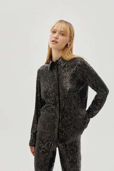 Exquise Britney Sequin Detailed Shirt In Black