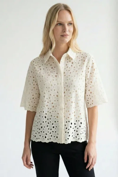 Exquise Broderie Anglaise Cotton Short Shirt In White
