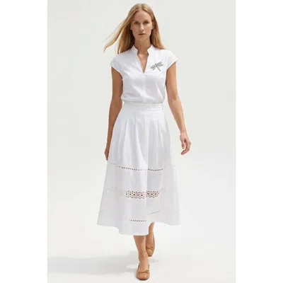 Exquise Broderie Detail Midi Karsyn Skirt In White