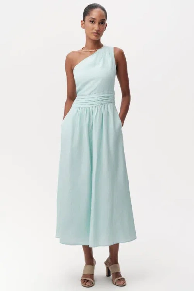 Exquise Burk Elastic Waist Linen Blend Midi Dress In Multi