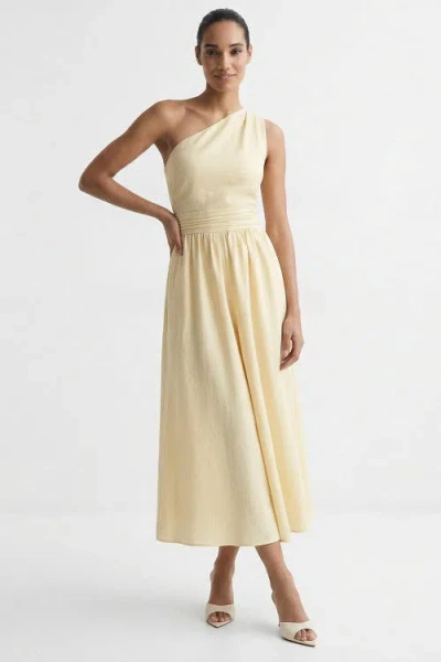 Exquise Burk Elastic Waist Linen Blend Midi Dress In Neutral