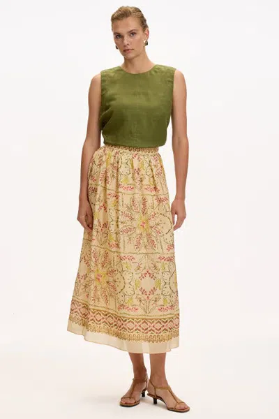 Exquise Cachet Lined Woven Midi Skirt In Yellow