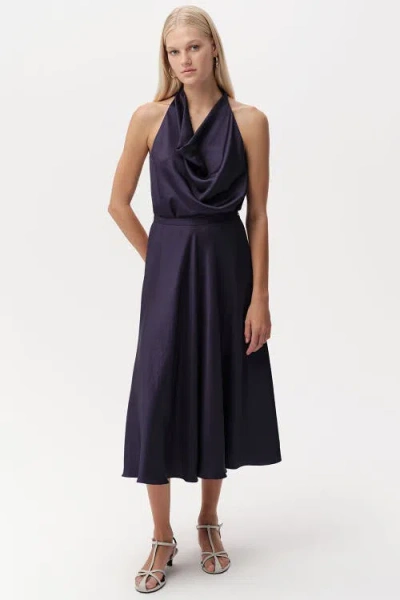 Exquise Calais Skater Midi Skirt With Zipper In Blue
