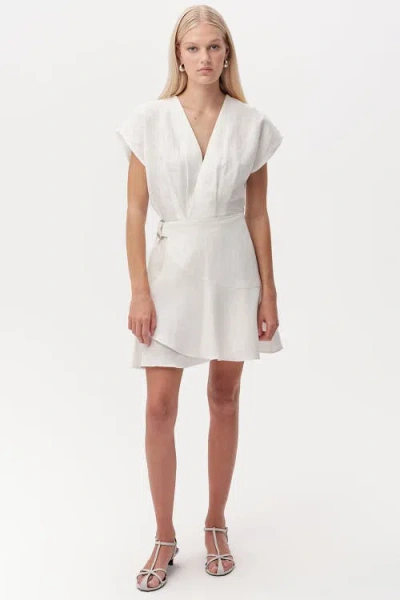 Exquise Callanne V Neck Cap Sleeve Linen Mini Dress In Neutral