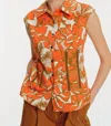 Exquise Cap Sleeve Patterned Shirt In Original Print In Orange