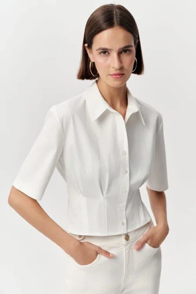 Exquise Charm Fitted Pleated Cropped Shirt In White