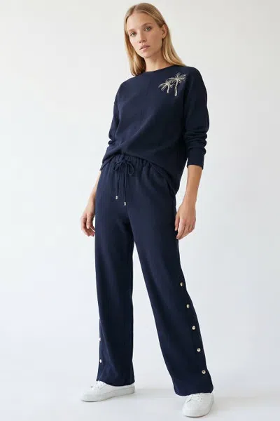 Exquise Chevi Side Button Knit Pants In Blue