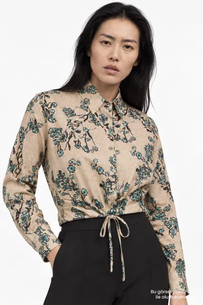 Exquise Collared Shirt With Elastic Hem In Neutral