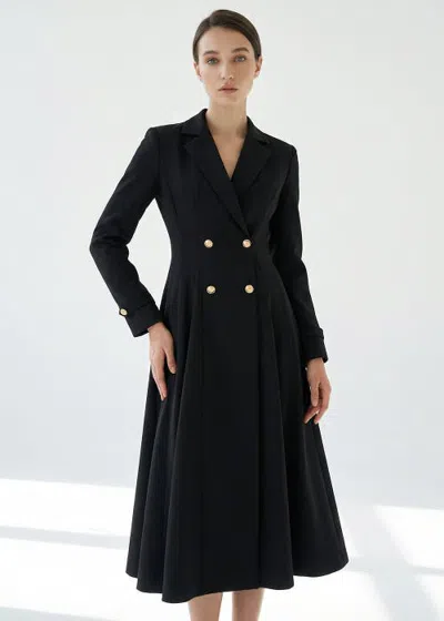Exquise Coralie Wrap Neck Midi Blazer Dress In Black
