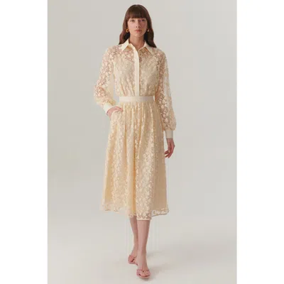 Exquise Cotton Lace Detail Regular Fit Midi Skirt In Neutral