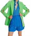 Exquise Crepe Jacket With Cut Out Sleeves In Light Green