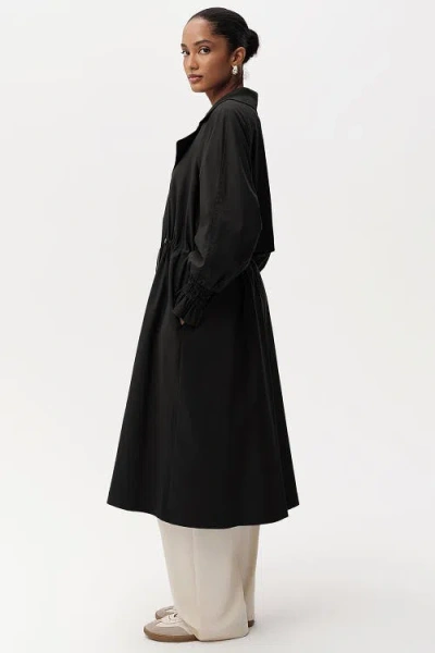 Exquise Daniele Belted Midi Trenchcoat In Black