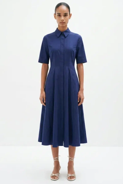 Exquise Darcel Short Sleeve Buttoned Midi Dress In Blue