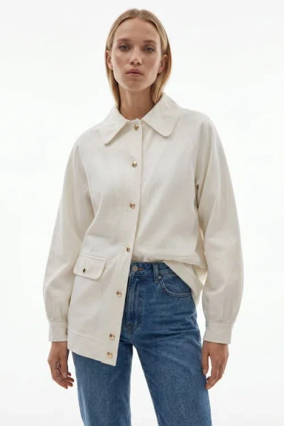 Exquise Delancy Shirt Collar Long Sleeve Jacket In White