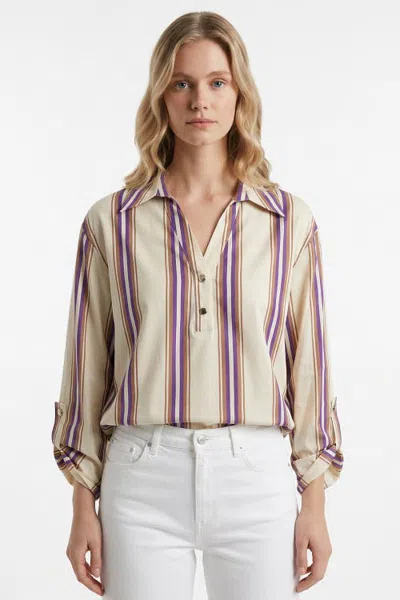 Exquise Delron Long Sleeve Epaulette Blouse In Multi