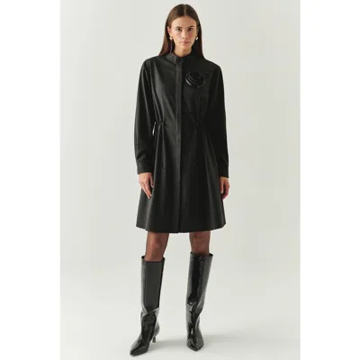 Exquise Denver High Neck Long Sleeve Dress In Black