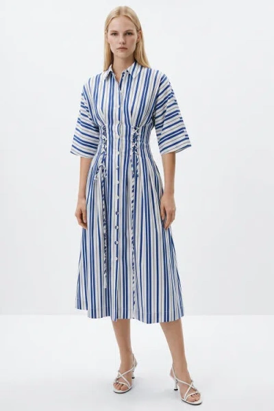 Exquise Deryll Tie Detail Regular Midi Dress In Blue